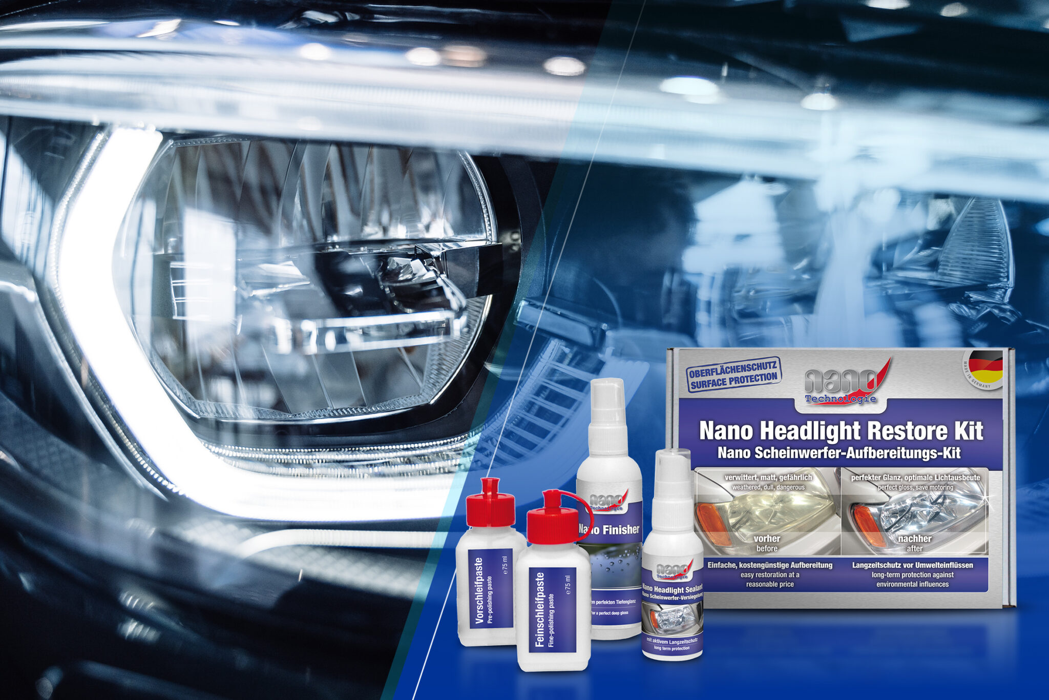 Pro Headlight Lens Restoration Kit Certified Nano Tech German Made MotorPower Care